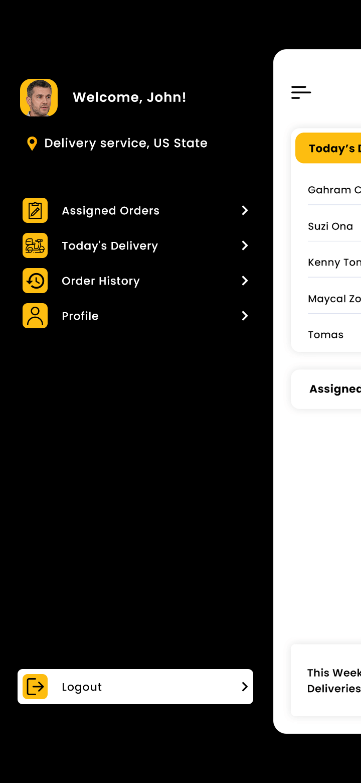 Food Delivery Boy App menu